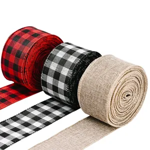 Christmas Plaid Ribbon Buffalo Check Burlap Ribbon For Christmas Tree Decoration Festive Gift Wrapping DIY Craft Ribbon Ornament