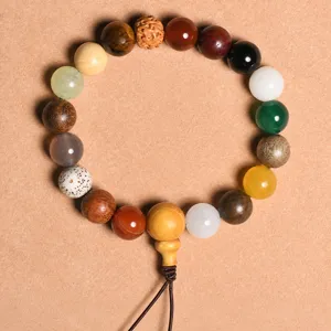 Vintage Multi Material Buddhist Prayer Beads Bracelet Bodhi Seeds Handmade Ethnic Wood Gemstone Meditation Jewelry For Men Women