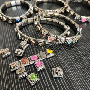Italian Charms Stainless Steel DIY Bracelet Links Drip Oil Anime Cartoon Jewelry Finding Bracelet Accessories For Women Men Gift