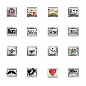Stainless Steel DIY Italian Charms Modular Bracelet Links Detachable Heart Letter Drip Oil Pendants Jewelry Women Gift