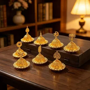 Middle Eastern Arabic Gold Tower Incense Burner Metal Censer Aromatherapy Ornament For Home Decor Vintage Hollow Carved Zinc Alloy