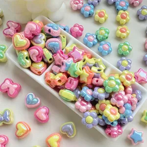 Colorful Star Flower Heart Resin Beads For DIY Mobile Phone Chain Bag Accessories Electroplated Resin Jewelry Making Beads