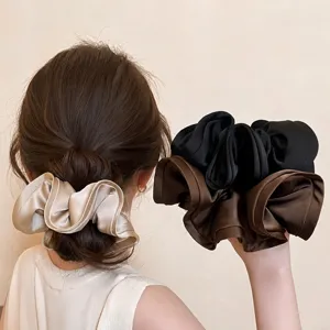 French Style Satin Scrunchie Ruffle Edge Vintage Solid Color Ponytail Holder Elegant Women Hair Accessory Hair Tie