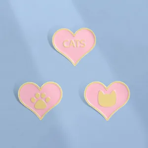 Minimalistische Herzform Legierung Brosche Pin Personalisiert Emaille Rosa Gold CATS Buchstabe Katzenpfote Katzenkopf Cartoon Schmuck Abzeichen