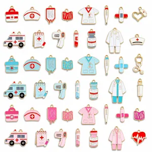 Medical Series Alloy Enamel Charms Stethoscope Nurse Hat Ambulance Syringe Pendants For DIY Jewelry Making Accessories Gift