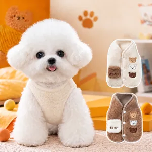 Gilet en Polaire pour Animal de Compagnie Automne Hiver Chaud Chiot Chatton Vêtements Mignon Ours Broderie Petit Chien Vêtements Manteau