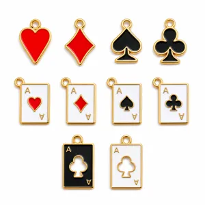 Dijes de Póker de Aleación Esmaltada As Corazón Pica Trébol Diamante DIY Para Creación de Joyería Collar Accesorio