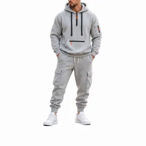 Men's Winter Fleece Lined Tracksuit Hooded Sweatshirt And Cargo Jogger Pants Two Piece Set Casual Athletic Sportswear