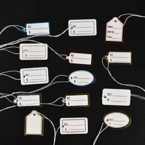 Jewelry Price Tags With String Handwritten Cardboard Labels For Necklace Earring Rings Jewelry Display Gilded Border Paper Hanging Tags