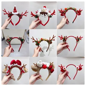 Christmas Reindeer Antlers Hair Clips Headbands Cute Bear Bowknot Bell Hair Accessories For Holiday Party Photography Props