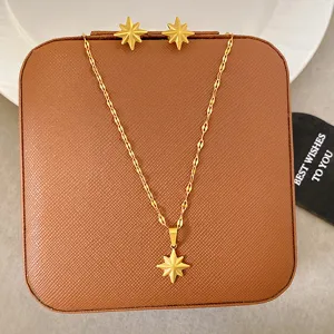 Fashion Eight-Pointed Star Pendant Necklace Titanium Steel Gold Plated North Star Stud Earrings For Women Jewelry Gift