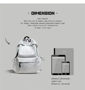 Sac à dos blanc à étoiles en relief et poche avant, avec repères A4, tablette et téléphone