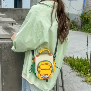 Sac Bandoulière Tendance en Nylon pour Enfants Couleur Contrastée Avec Cordon de Serrage Bandoulière Réglable Petit Sac à Main Garçons Filles