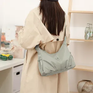 Sac à Bandoulière Plissé pour Femme Tissu Oxford Imperméable Léger Polyvalent Décontracté Sac à Épaule Citadin Mode Sac à Main Femme