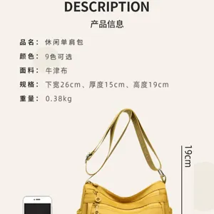 Sac bandoulière jaune léger en tissu Oxford, avec sangle réglable et plusieurs poches zippées