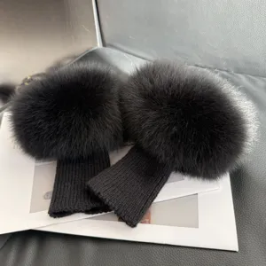 Real Fox Fur Cuffs For Women Winter Coat Accessory Warm Plush Wrist Warmers Ribbed Knit Cuffs Solid Color Winter Fashion Hand Accessory