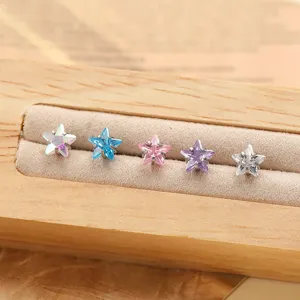 Titanium Steel Star Ear Bone Stud Rhinestone Inlaid Screw Back Earrings For Women Trendy Cartilage Piercing Jewelry Accessory