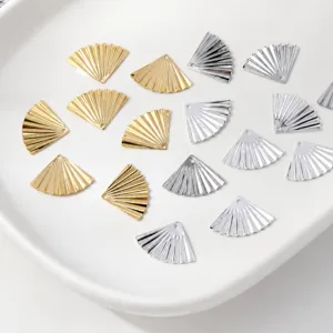 Copper Fan Shaped Flower Petal Pendant Charms Brushed Texture 14K Gold Plated For DIY Earring Necklace Jewelry Making Findings