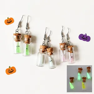 Funny Halloween Luminous Ghost Glass Bottle Drop Earrings For Women Cute Glow In The Dark Drift Bottle Zinc Alloy Jewelry