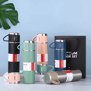 Bouteille Isotherme en Acier Inoxydable 304 Avec Tasses Coffret Cadeau Affaires Gourde Étanche Thermos pour Homme Femme Bureau