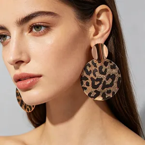 Vintage Leopardenmuster Runde Scheibe Ohrhänger Für Damen Geometrische Zinklegierung Statement-Ohrringe Mit Edelstahlstift Modeschmuck