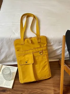 Damen Laptop Tote Bag Große Kapazität Lässig Mehrere Taschen Nylon Umhängetasche Einfarbig Pendeln Handtasche Einfach Mode
