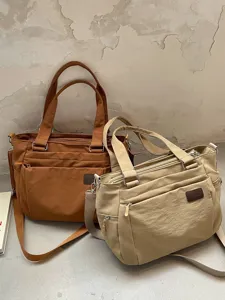 Large Capacity Women Nylon Shoulder Bag Versatile Commuter Crossbody Bag Stylish Solid Color Multi Pocket Tote Handbag Daily Purse