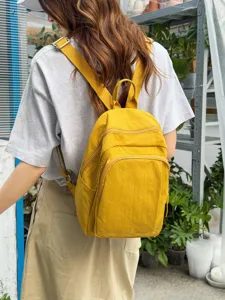 Women Casual Nylon Backpack Lightweight Water Resistant School Bag Korean Style Minimalist Travel Daypack For Students Youth