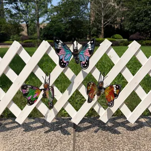 Multicolor Iron Butterfly Hanging Decor For Garden Fence Yard Outdoor Ornaments Metal Wall Art American Country Style