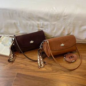 Bolso de Hombro de Piel PU de Nicho Coreano para Mujer Bolso Bandolera Vintage de Patchwork con Solapa Casual Diario