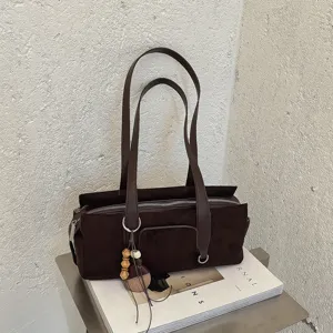 Vintage Faux Suede Underarm Bag For Women Retro Solid Color Large Capacity Bowling Shoulder Bag Casual Hobo Handbag Bag