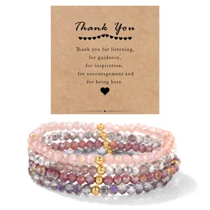 Set da 4 Pezzi Braccialetto di Perline di Vetro Elettrolitico da 4mm per Donna Elegante Chic Bracciale Elastico con Perline Dorate Gioielli Estivi Regalo
