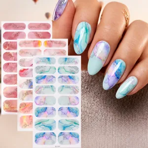 Marble Pattern Nail Stickers Gold Foil Smudge Gradient Self Adhesive Nail Polish Wraps Retro French Style DIY For Women