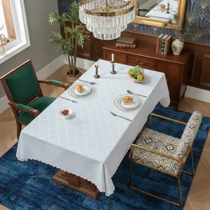 Nordic Minimalist Lace Tablecloth Rectangular Polyester Dustproof Table Cover With Scalloped Edges For Dining Home Decor
