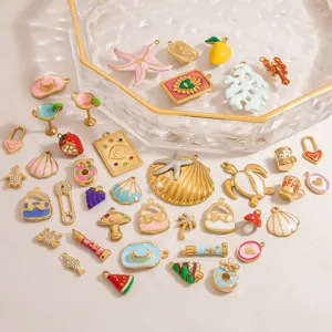 18k Gold Plated Stainless Steel Drip Oil Ocean Charms Shell Starfish Cocktail Bag DIY Jewelry Making Pendants For Bracelet Necklace