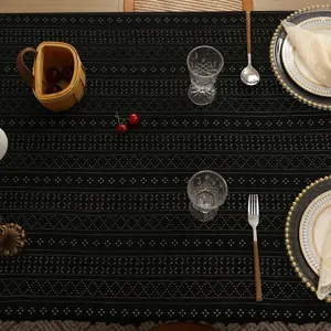 Vintage Rectangular Lace Tassel Tablecloth Elegant Polyester Retro Cutout Table Runner For Party Wedding Banquet Dining Home Decor