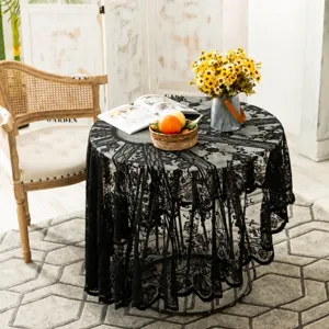 Elegant Round Lace Tablecloth Hollow Geometric Floral Table Cover For Party Wedding Banquet Dining Home Decor Kitchen Table Linens