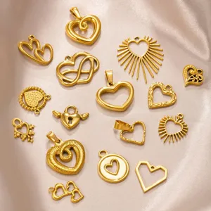 Stainless Steel 18K Gold Plated Heart Shaped Hollow Pendant Charms For DIY Necklace Jewelry Making Findings Accessories
