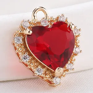 Pure Copper Electroplated Rhinestone Heart Glass Pendant DIY Bracelet Necklace Earring Jewelry Making Accessories Finding