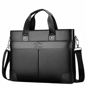 Men Business PU Leather Briefcase Handbag Waterproof Laptop Messenger Bag For Office Travel Large Capacity Splicing Design Bag