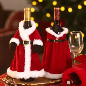 Christmas Wine Bottle Cover Plush Knitted Santa Claus Snowman Elk Dress Protective Case For Xmas Holiday Party Dining Table Decor