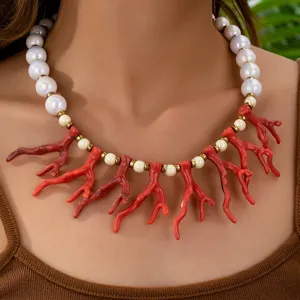 Collana Statement a Ramo di Corallo in Acrilico Colorato Bohemien per Donna Gioielli Collana Chunky in Lega di Perline da Spiaggia