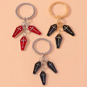 Gothic Coffin Cross Keychain Zinc Alloy Enamel Bag Charm Cool Fashion Jewelry Key Ring For Men Women Accessory Gift