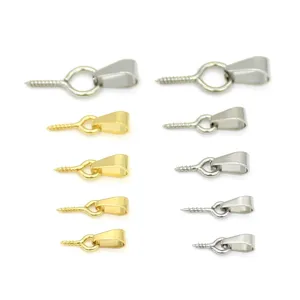 Stainless Steel Melon Seed Clasp Pinch Bails With Screw Eye Pins For Jewelry Making DIY Pendant Connectors Pearl Tray Findings