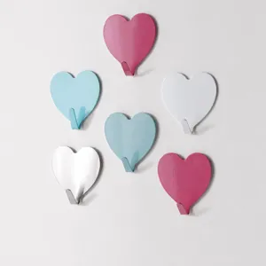 Japanese Style Pink Heart Bow Shaped Wall Hooks Iron Adhesive Decorative Hooks For Room Storage Organization Durable Colorful Heart Hooks