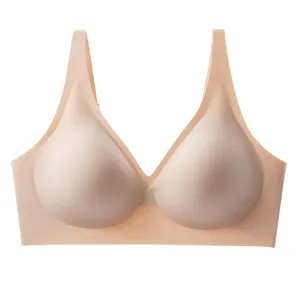 Damen Nahtloser Tiefer V-Ausschnitt Büstenhalter Übergröße Kabellose Weiche Unterstützung Atmungsaktiv Polyamid Nylon Alltag Unterwäsche Top