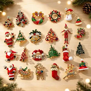 Weihnachten Emaille Strass Broschen Set Weihnachtsmann Rentier Kranz Schneemann Legierung Brosche Anstecknadel Für Damen Festlich Party Schmuck Geschenk