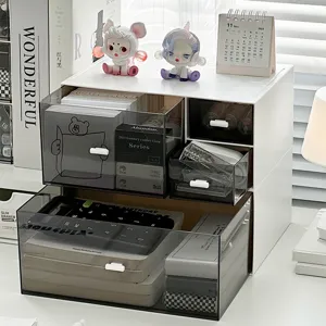 Acrylic Desktop Drawer Storage Box Transparent Dustproof Stationery Organizer Office Desk Cosmetic Storage Cabinet Simple Modern Stackable Storage Bin