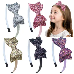 Kids Glitter Sequin Bow Headband Plastic Fabric Sparkly Hair Hoop For Girls Cute Toddler Birthday Party Hair Accessories
