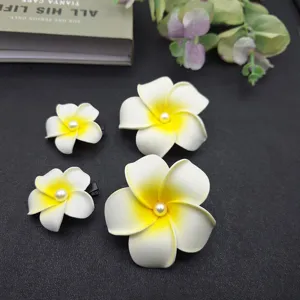 Artificial Plumeria Flower Hair Clip With Artificial Pearl Handmade Floral Hairpin For Beach Vacation Travel Women Accessories